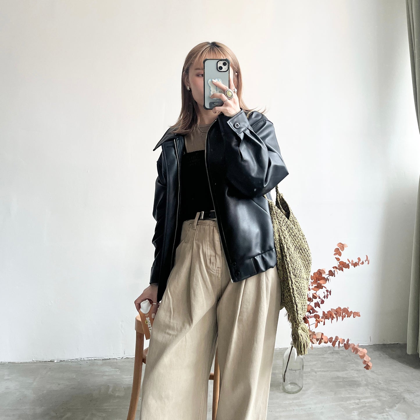 JK02- Leather oversize Jacket | Brown | Black