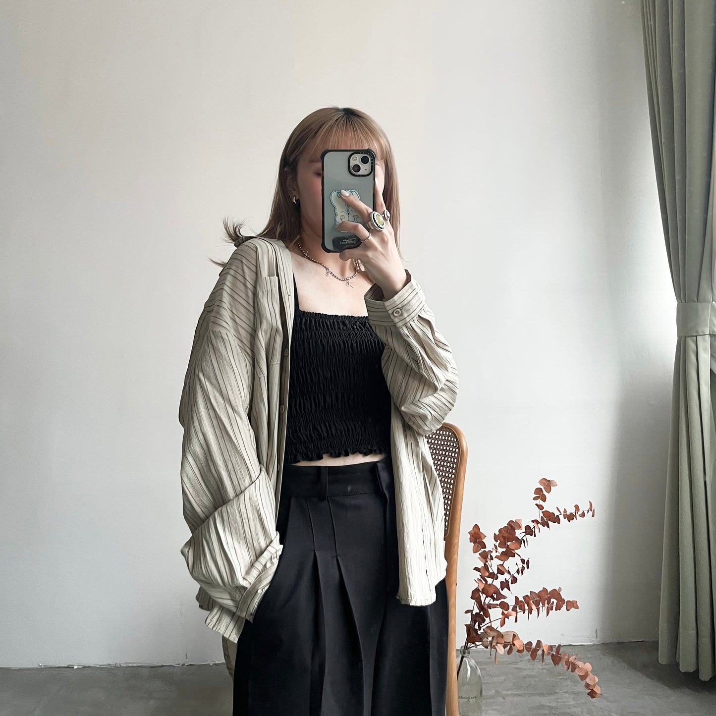 TP218- Stripe Line Shirt | Ivory | Khaki