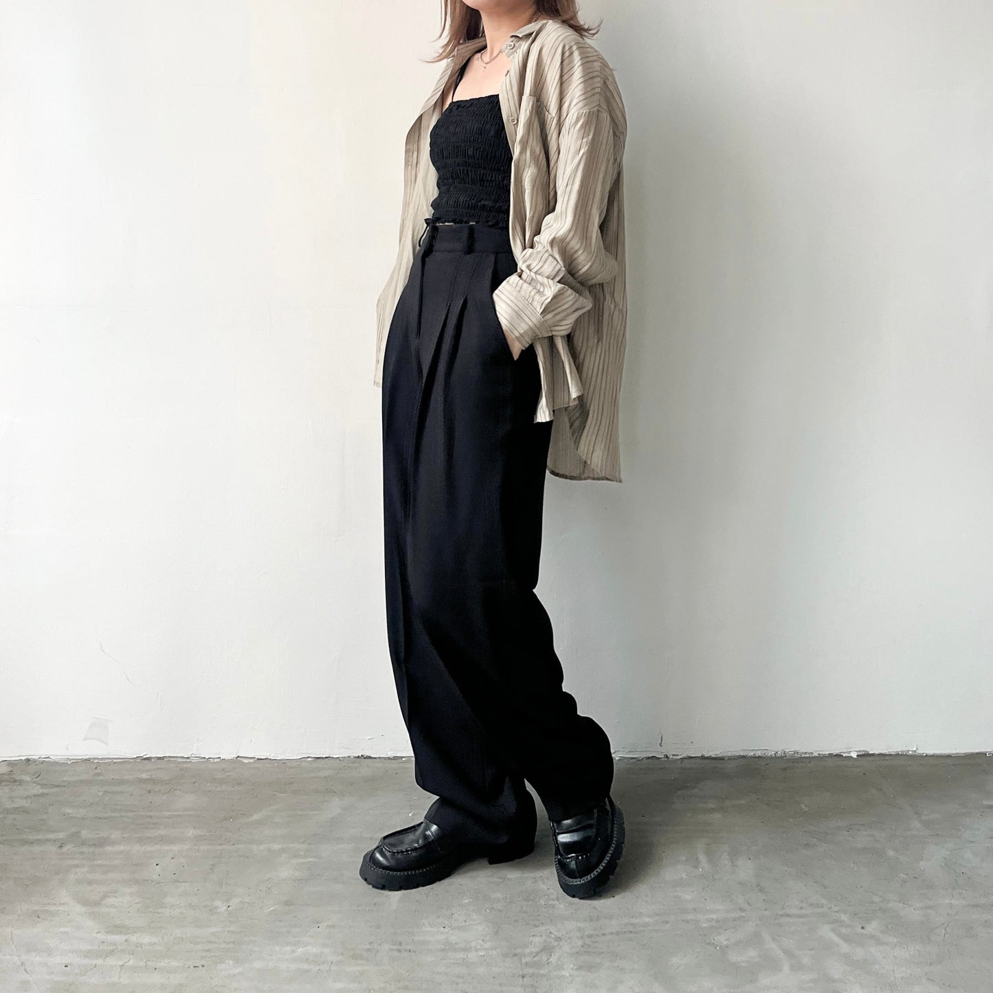 TP218- Stripe Line Shirt | Ivory | Khaki