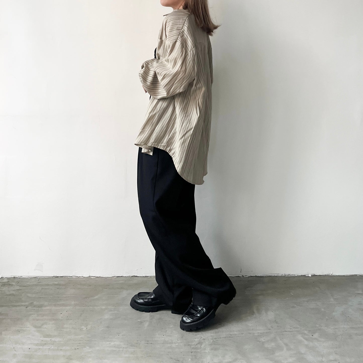TP218- Stripe Line Shirt | Ivory | Khaki