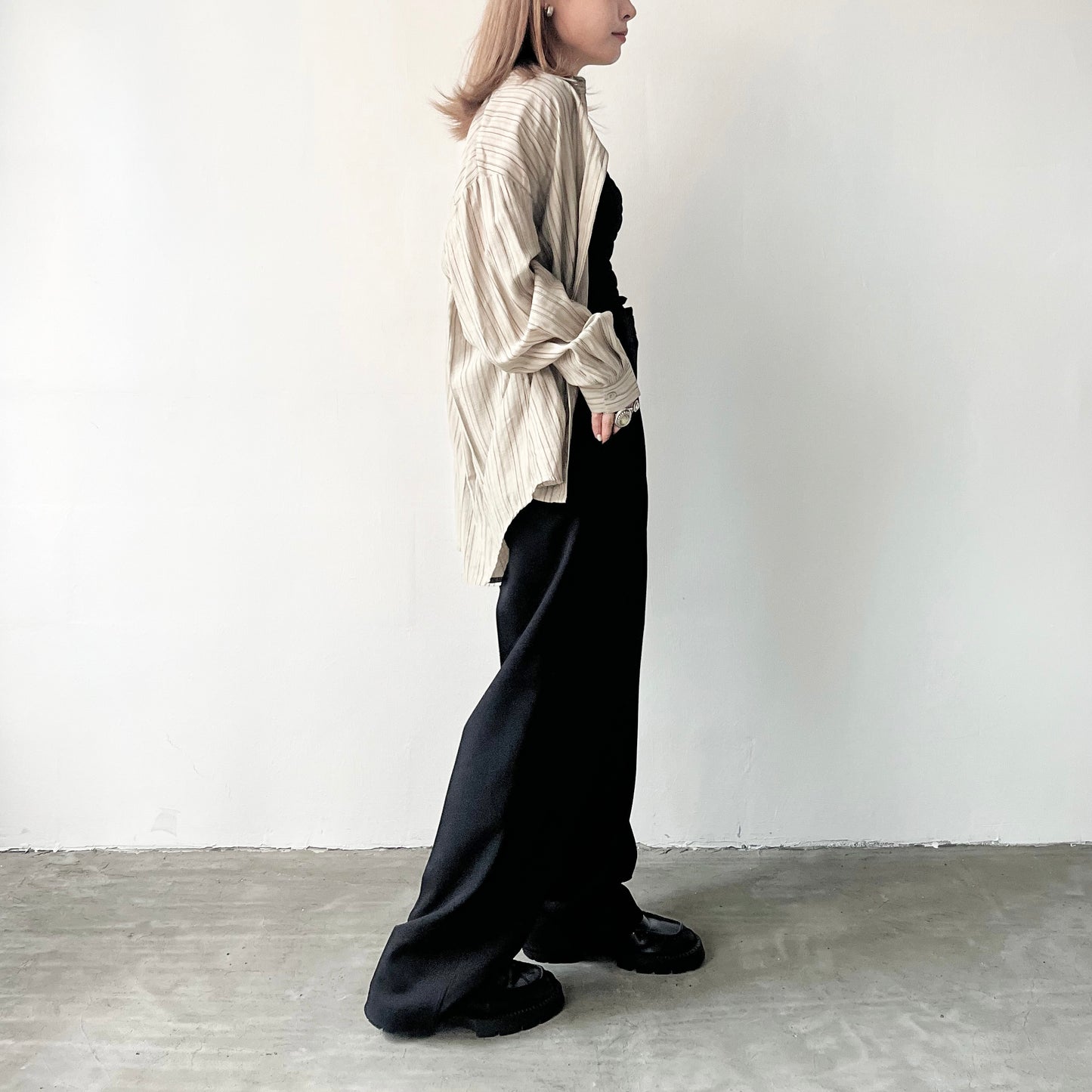 TP218- Stripe Line Shirt | Ivory | Khaki