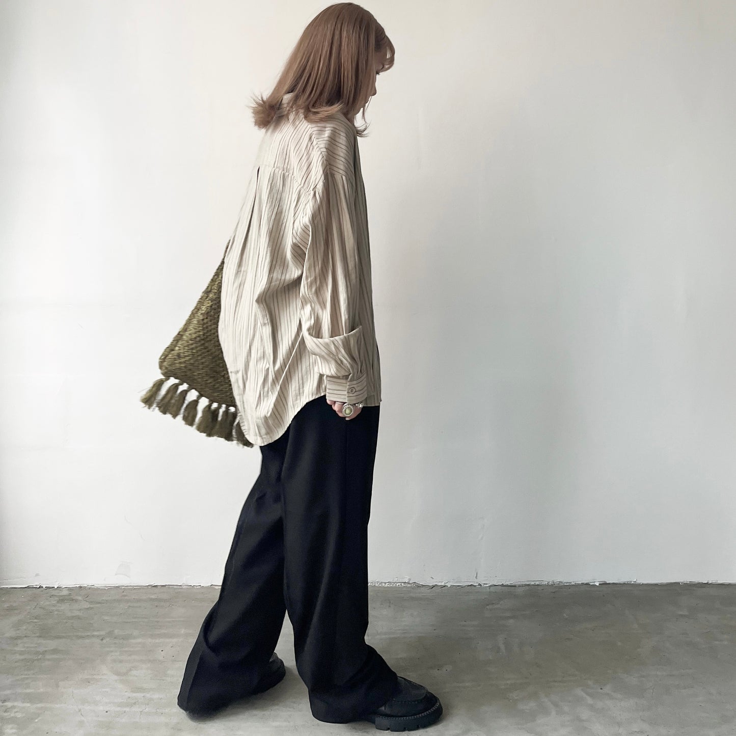 TP218- Stripe Line Shirt | Ivory | Khaki
