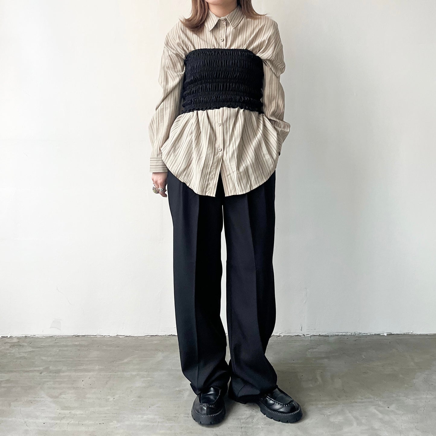 TP218- Stripe Line Shirt | Ivory | Khaki