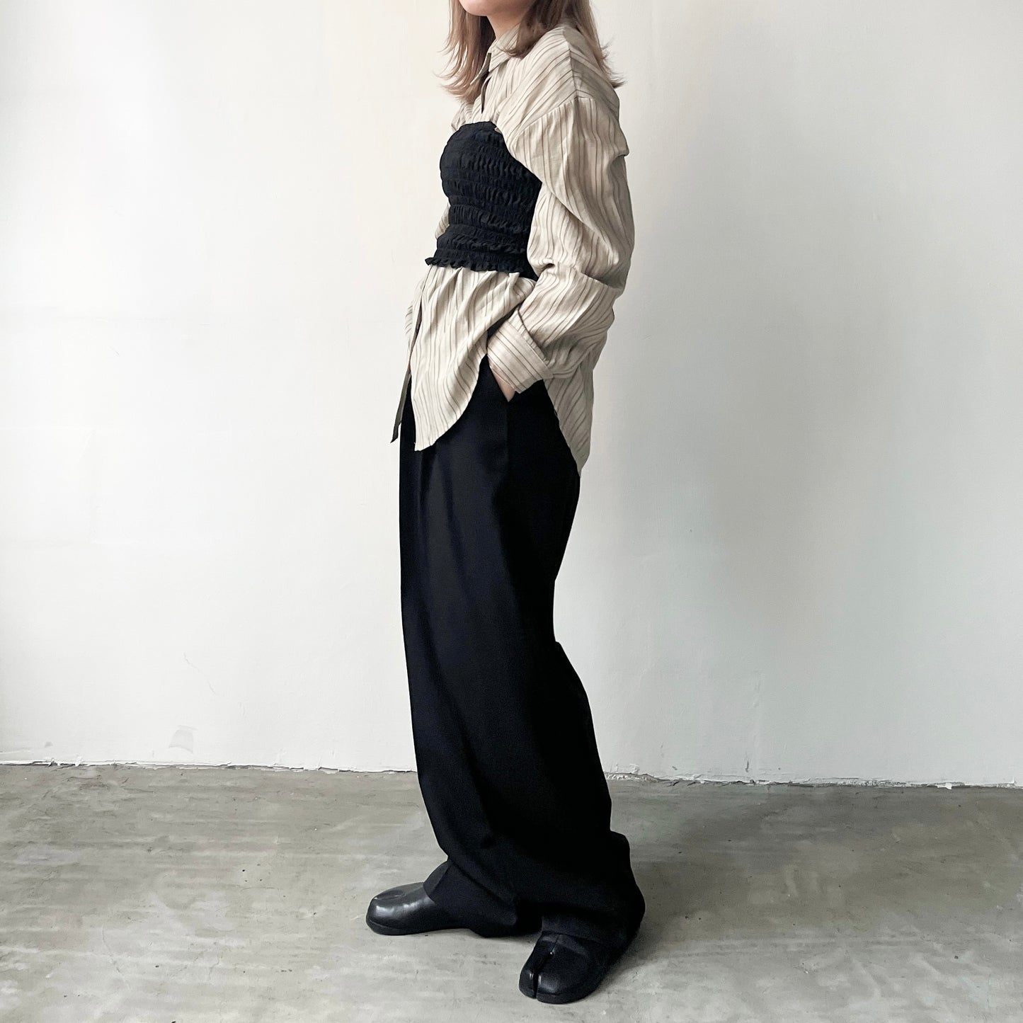 TP218- Stripe Line Shirt | Ivory | Khaki