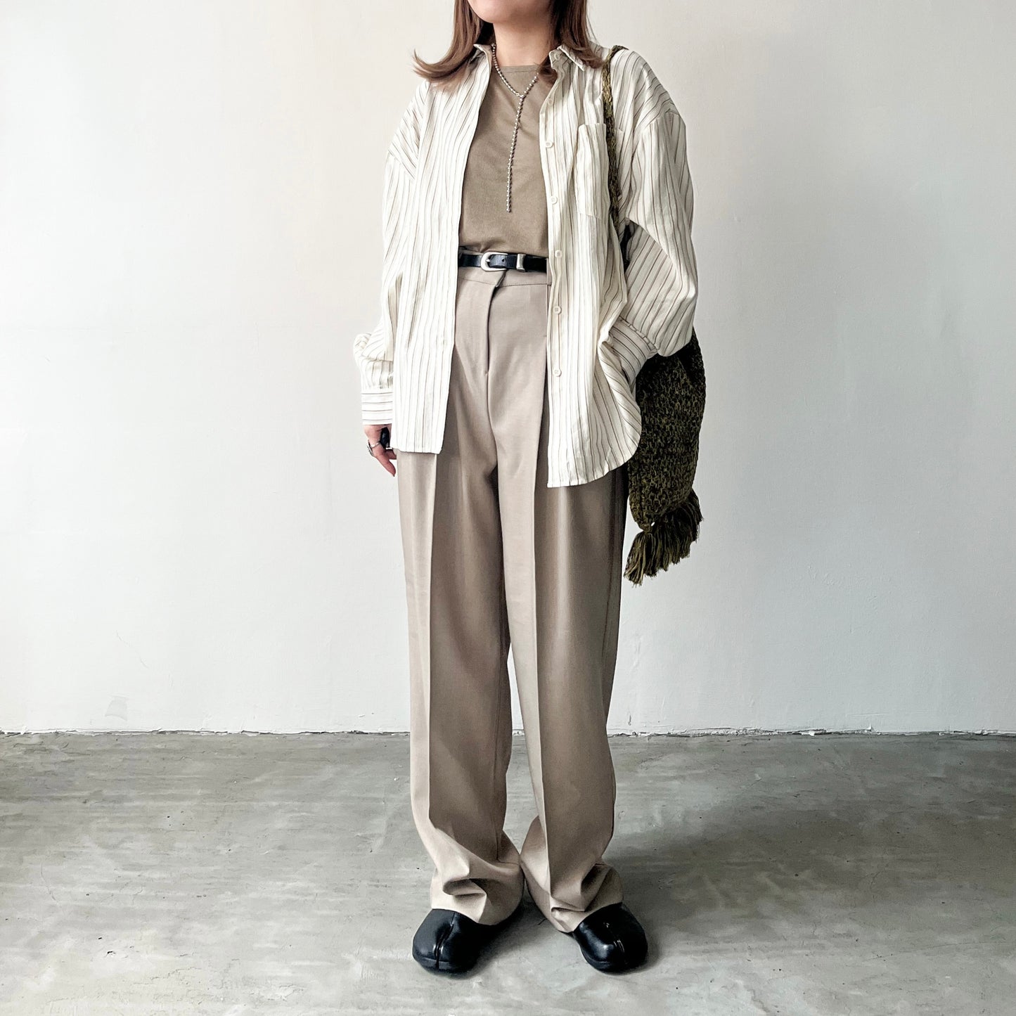 TP218- Stripe Line Shirt | Ivory | Khaki