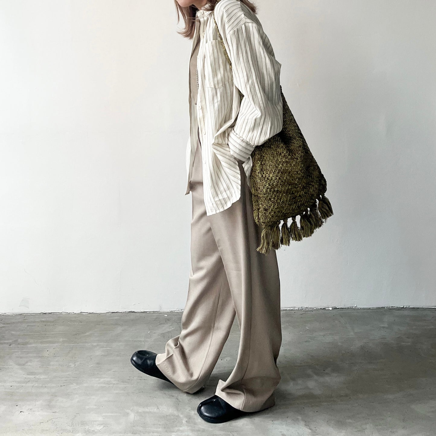 TP218- Stripe Line Shirt | Ivory | Khaki