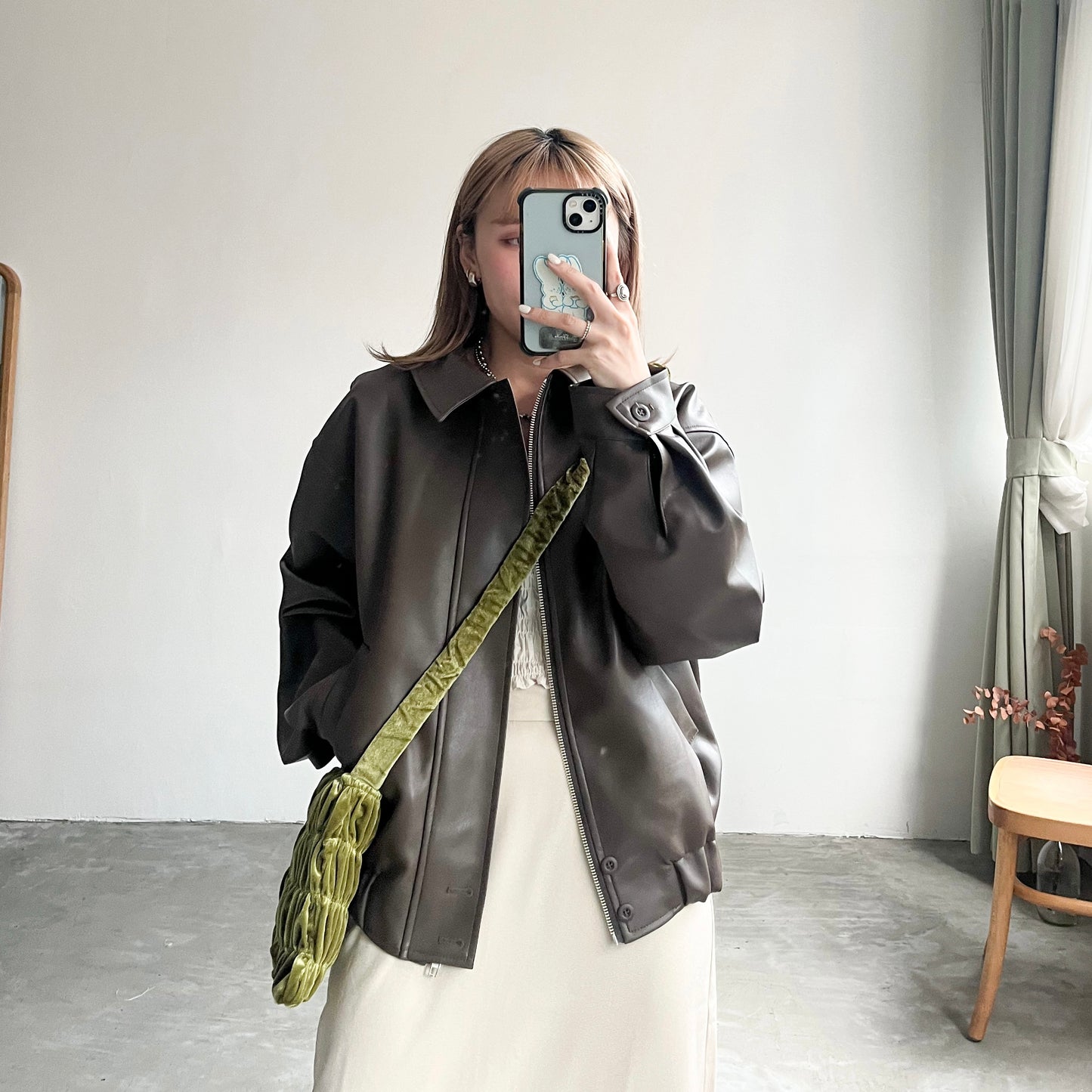 JK02- Leather oversize Jacket | Brown | Black