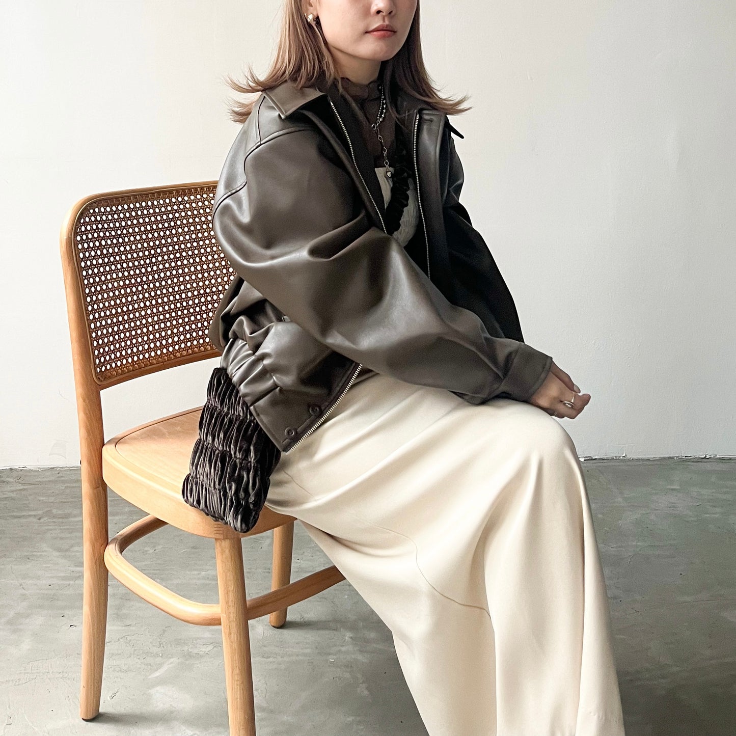 JK02- Leather oversize Jacket | Brown | Black