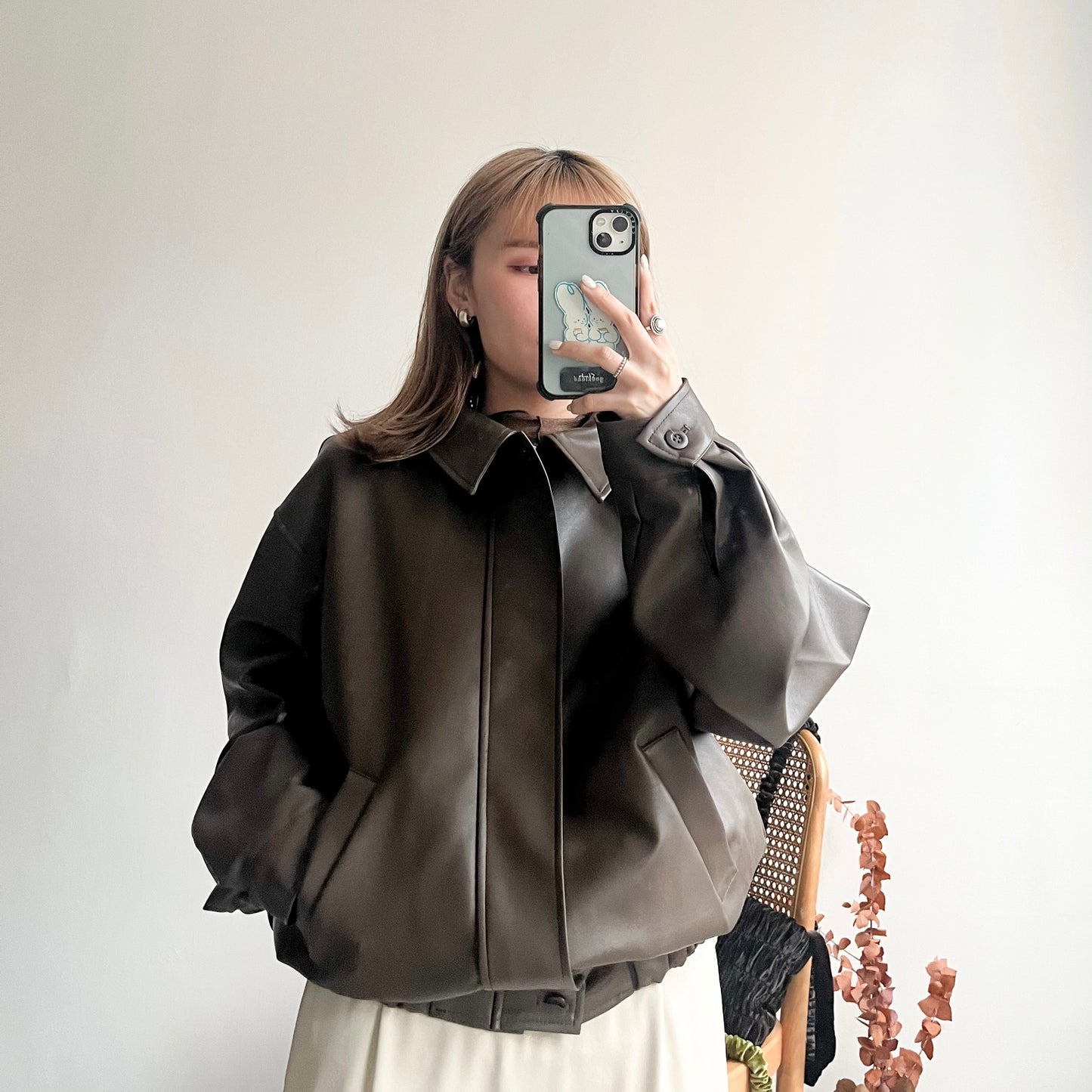 JK02- Leather oversize Jacket | Brown | Black
