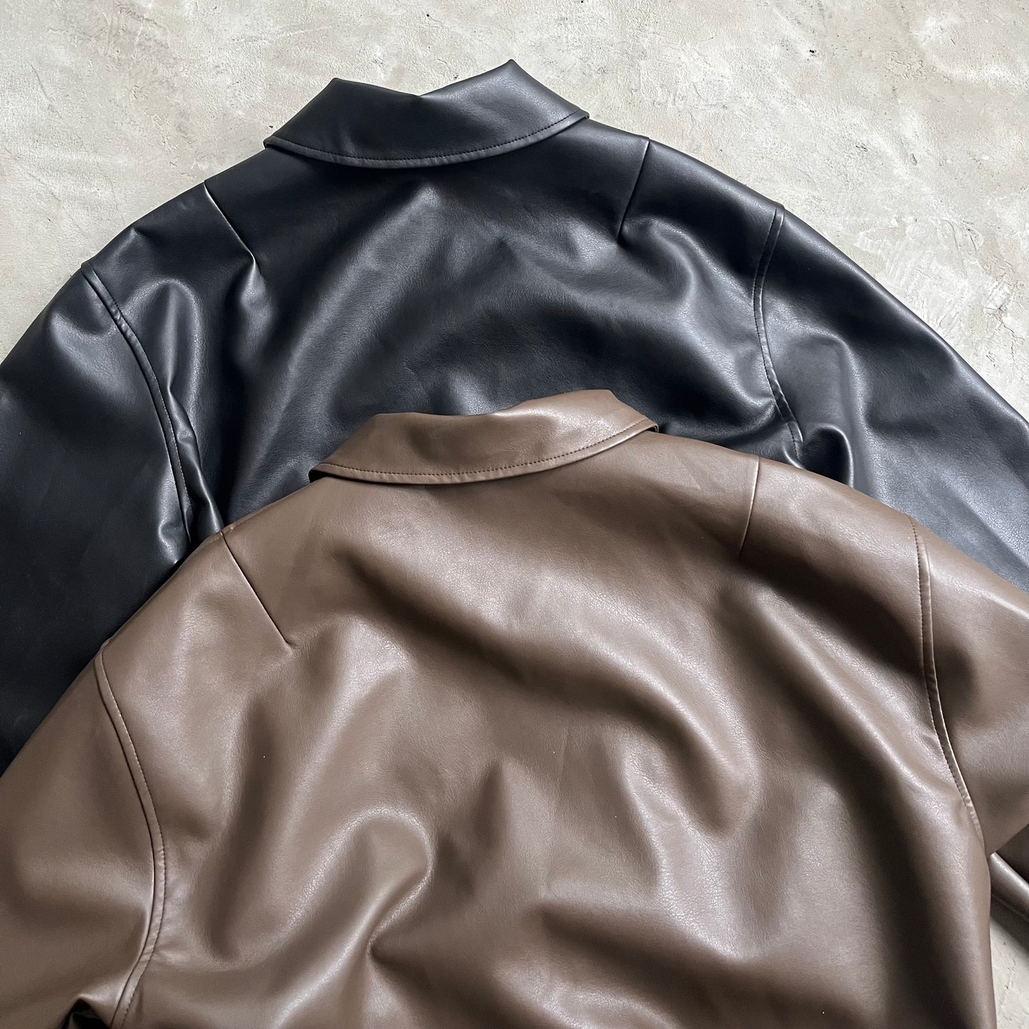 JK02- Leather oversize Jacket | Brown | Black