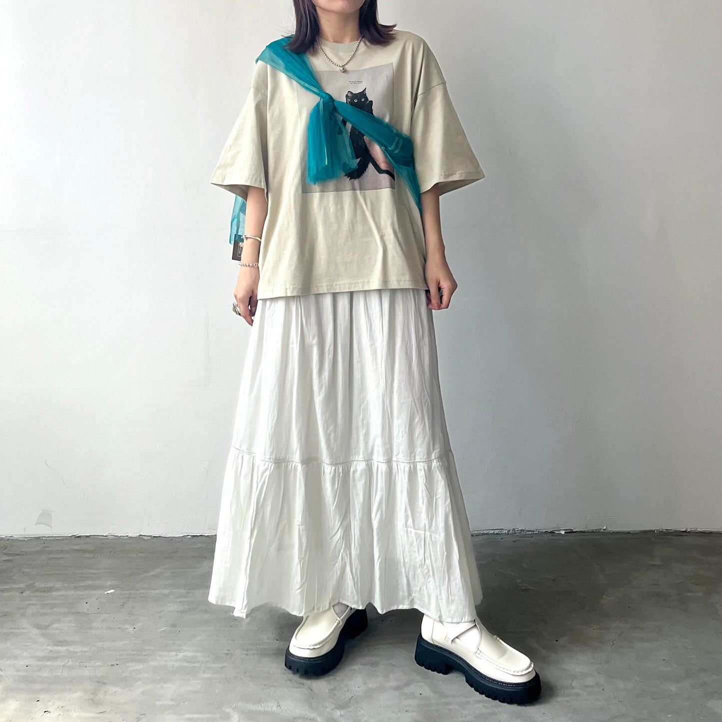SK38- India Colourful Cotton Skirt | Grey | Green