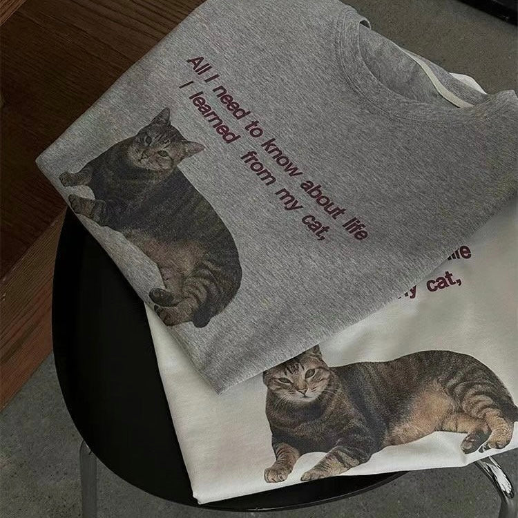 TP189- Fat Cat Tee | White | Grey