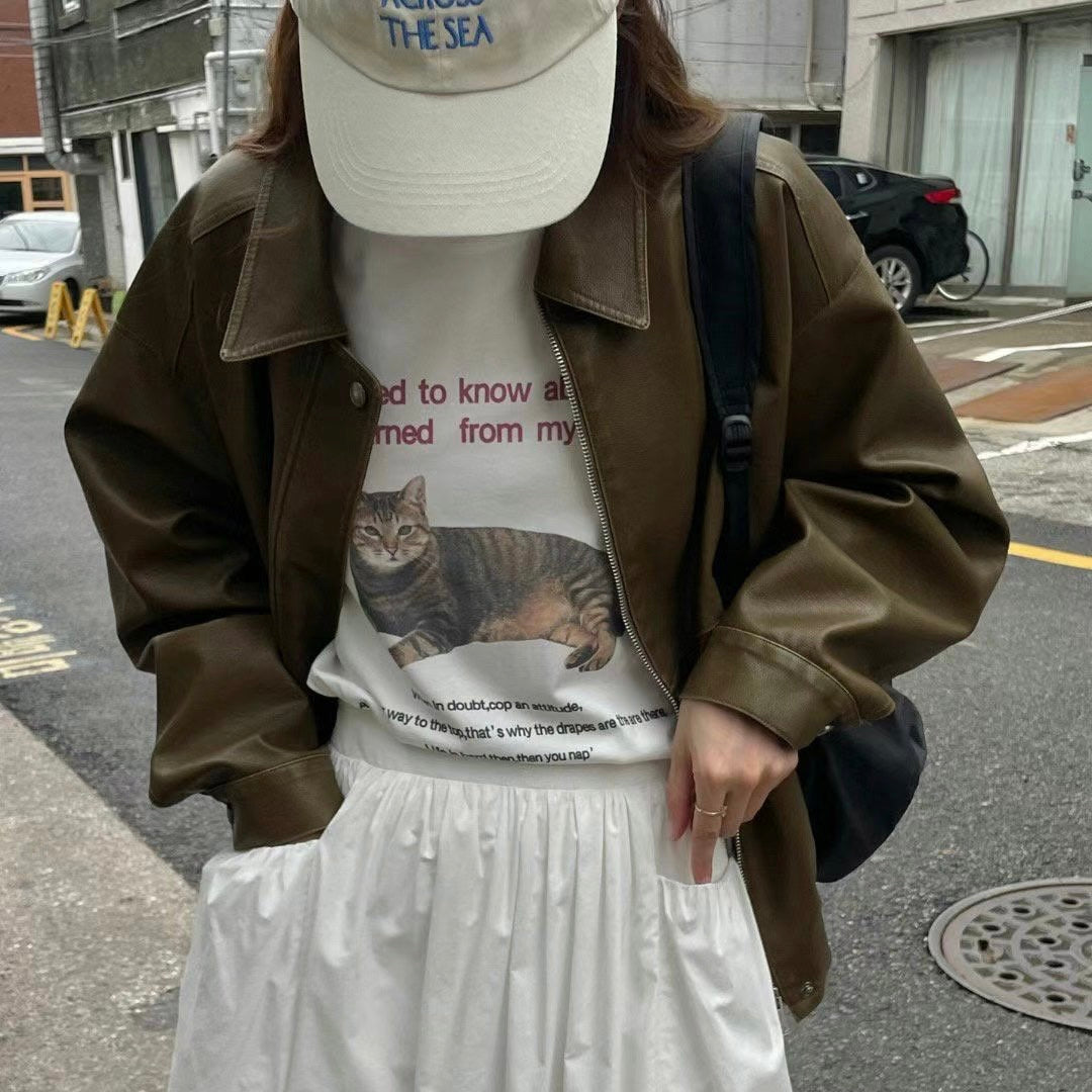 TP189- Fat Cat Tee | White | Grey
