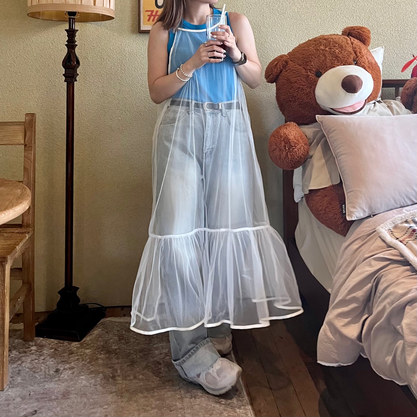 🇰🇷連線新品 OP38- See-through Camisole layer Dress | White | Black