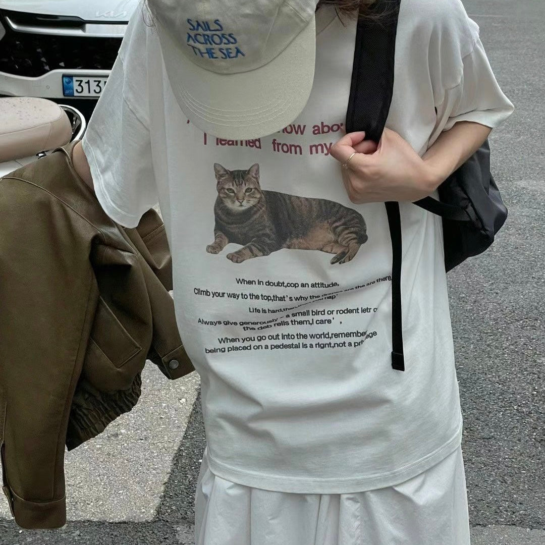 TP189- Fat Cat Tee | White | Grey
