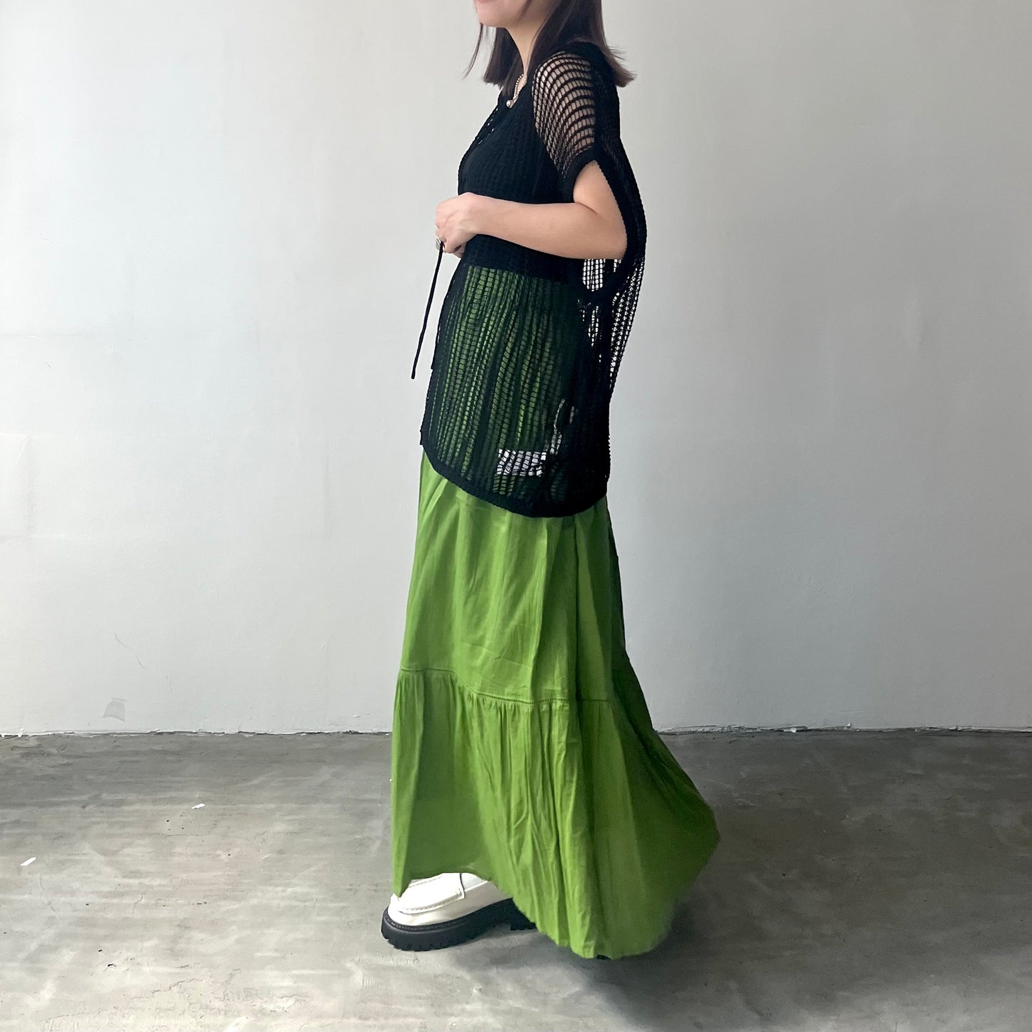 SK38- India Colourful Cotton Skirt | Grey | Green