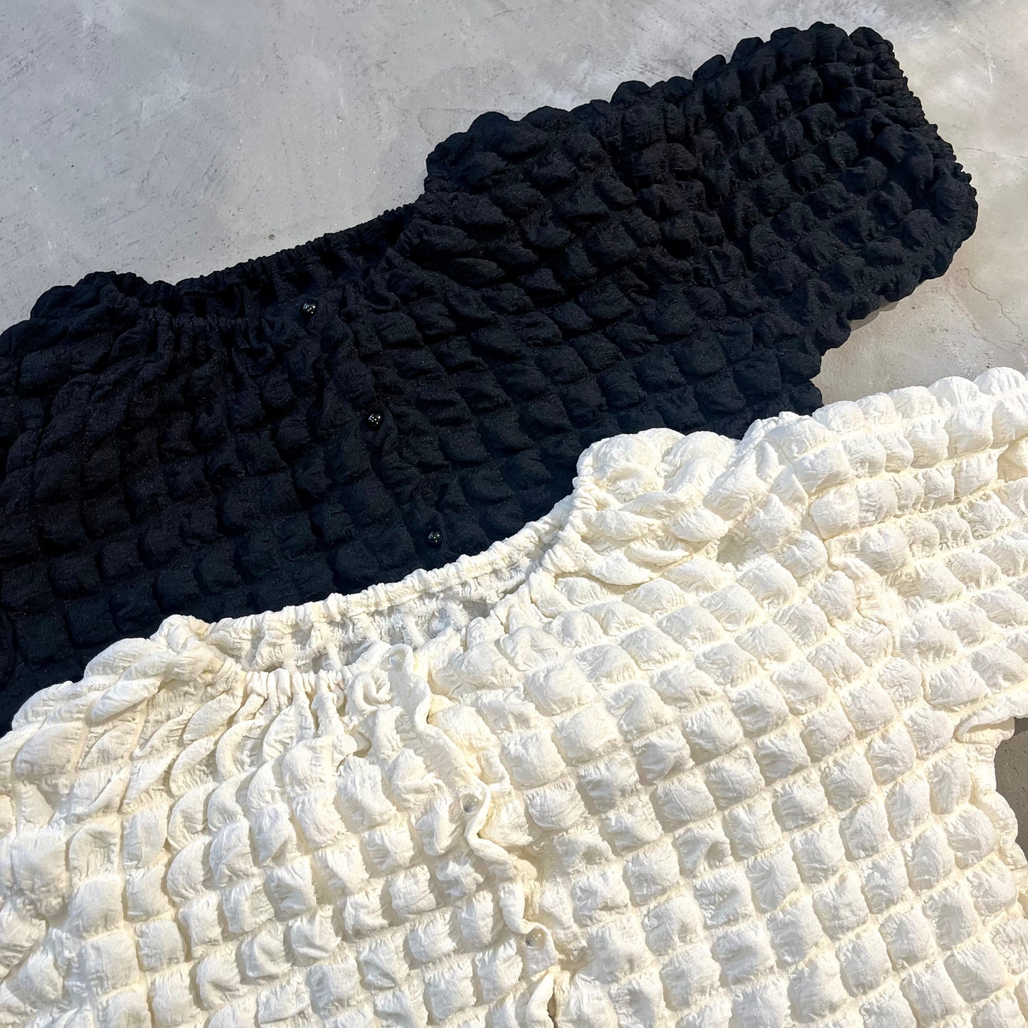 TP151- Bubble Top Cardigan | Ivory | Black