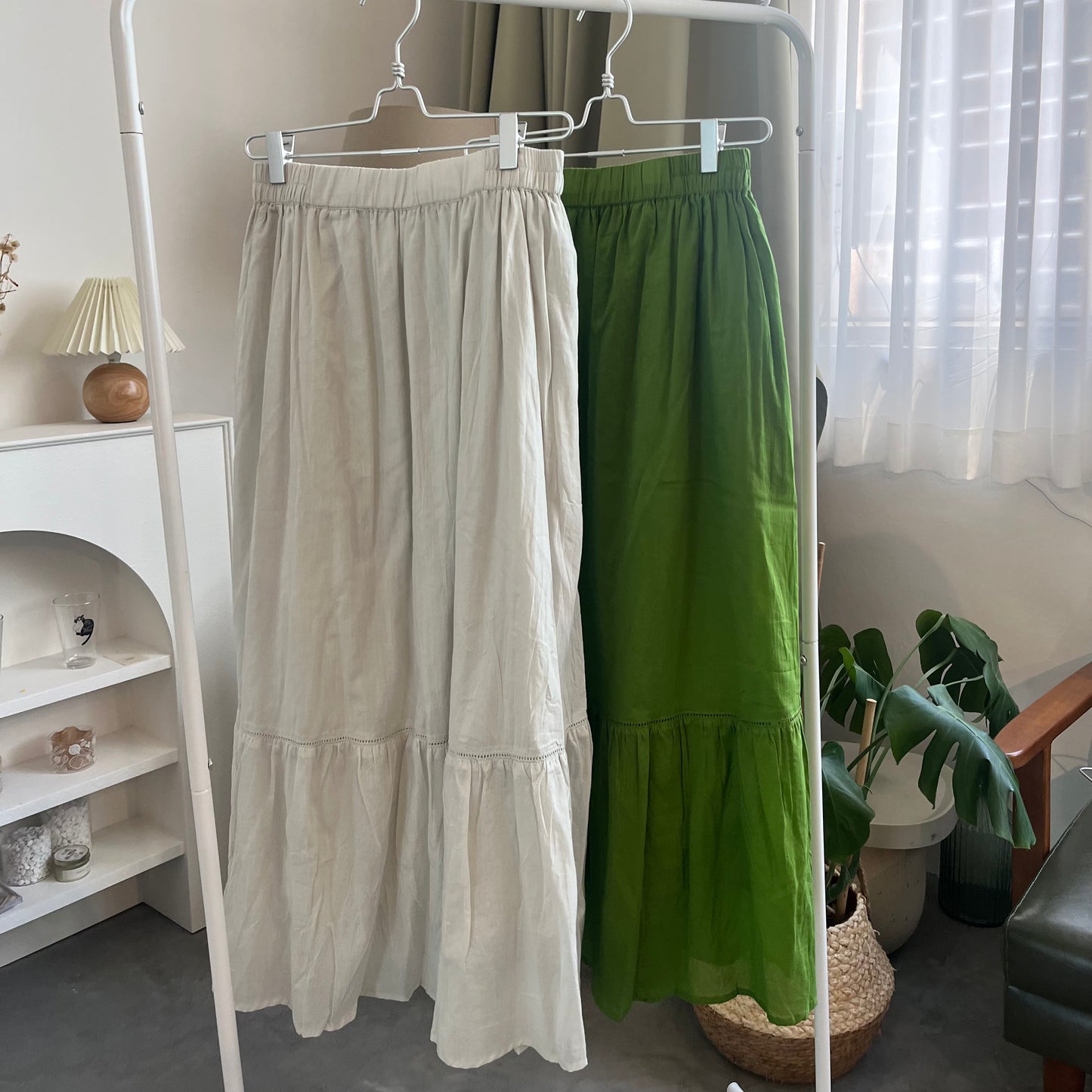 SK38- India Colourful Cotton Skirt | Grey | Green