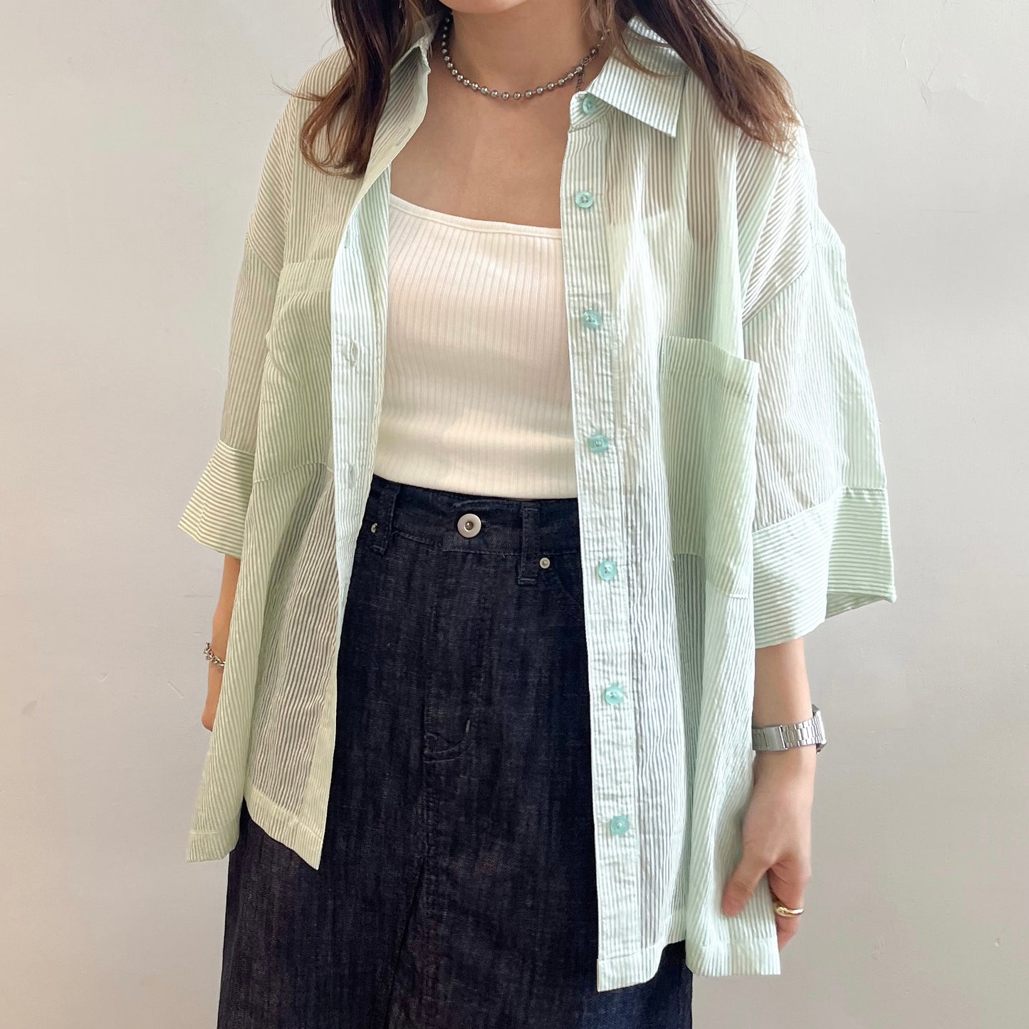 Stripe Short Sleeve Big Shirt