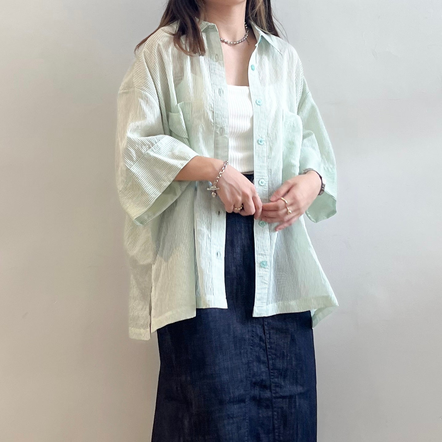 Stripe Short Sleeve Big Shirt