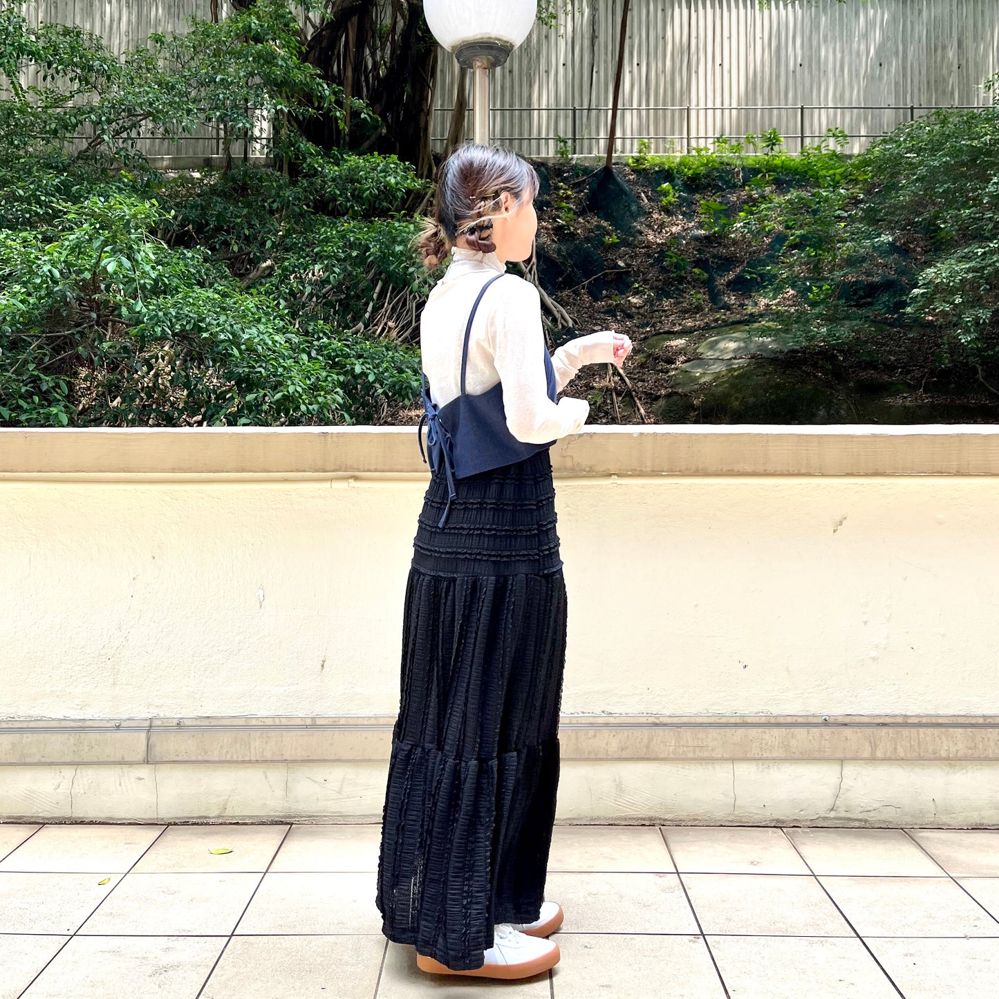 SK22- Ruffle Long Skirt | White | Black