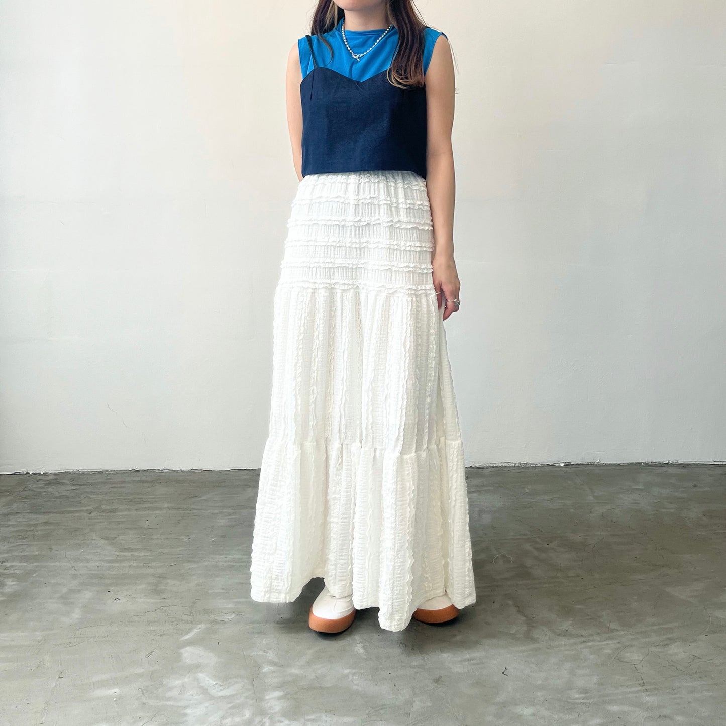 SK22- Ruffle Long Skirt | White | Black