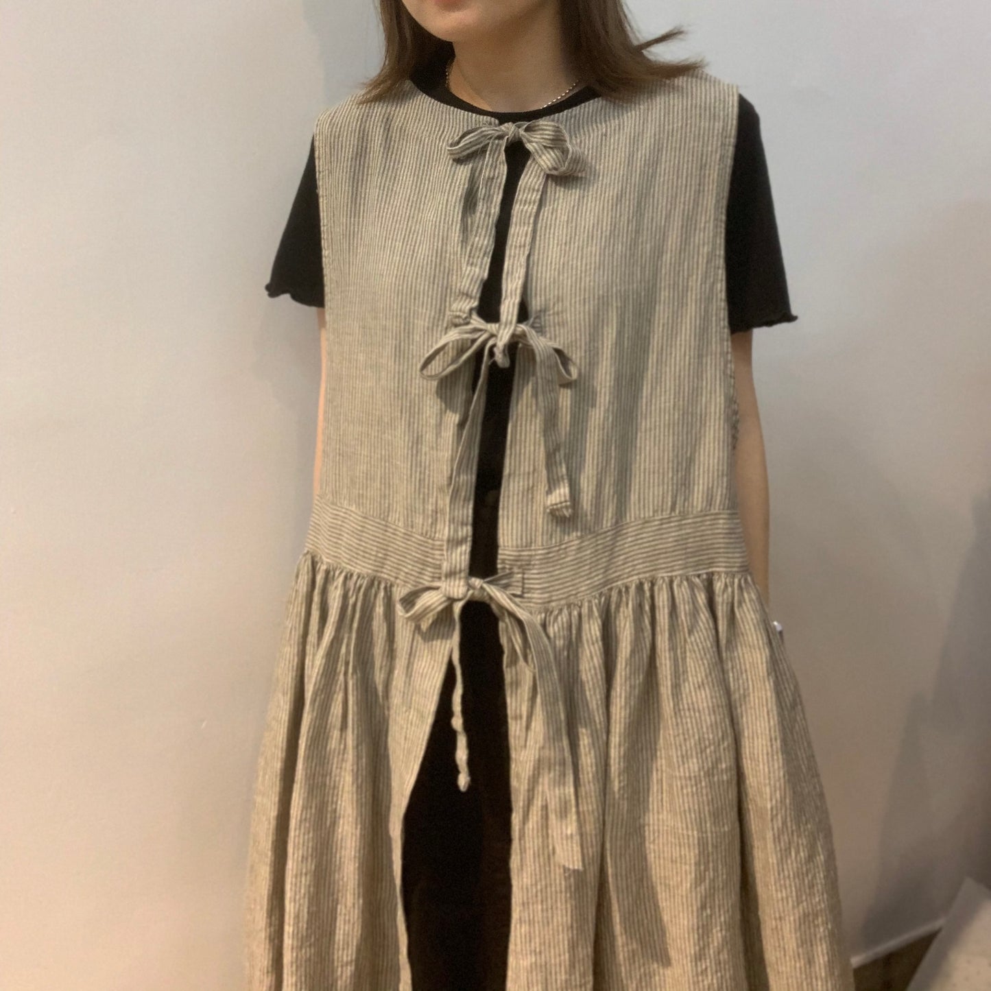 2 Way Ribbon Stripe Linen One Piece