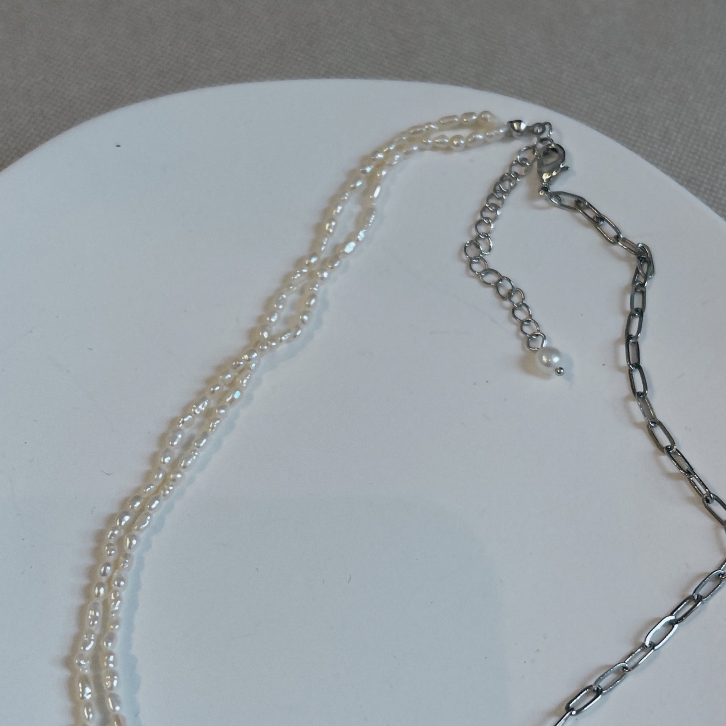 偏身珍珠mix方扣頸鏈