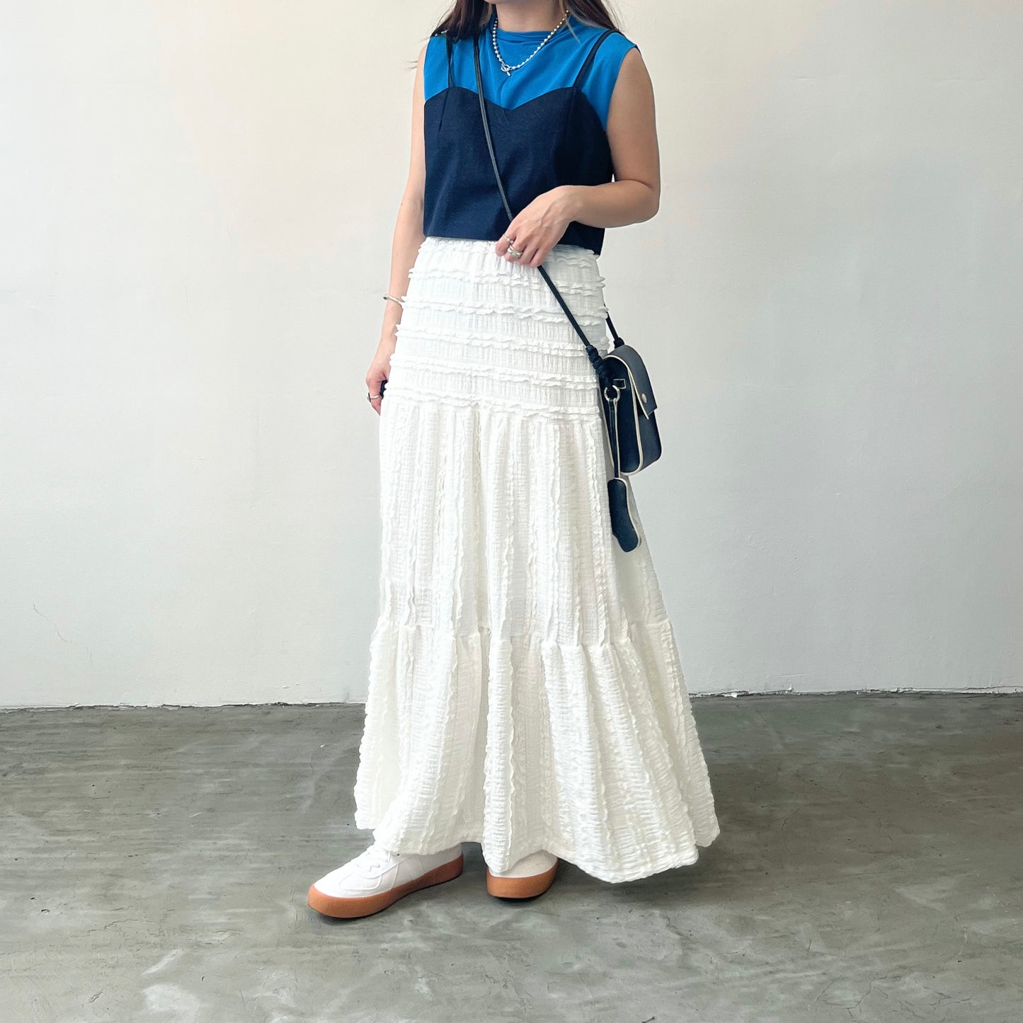 SK22- Ruffle Long Skirt | White | Black