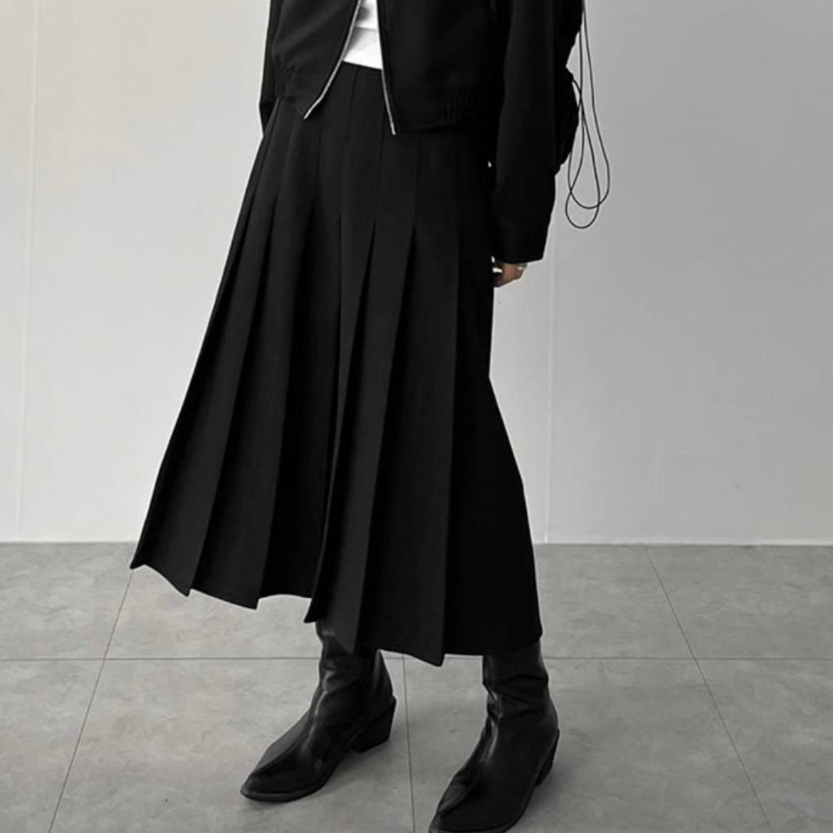 SK18- Pleated Skirt | Grey | Black