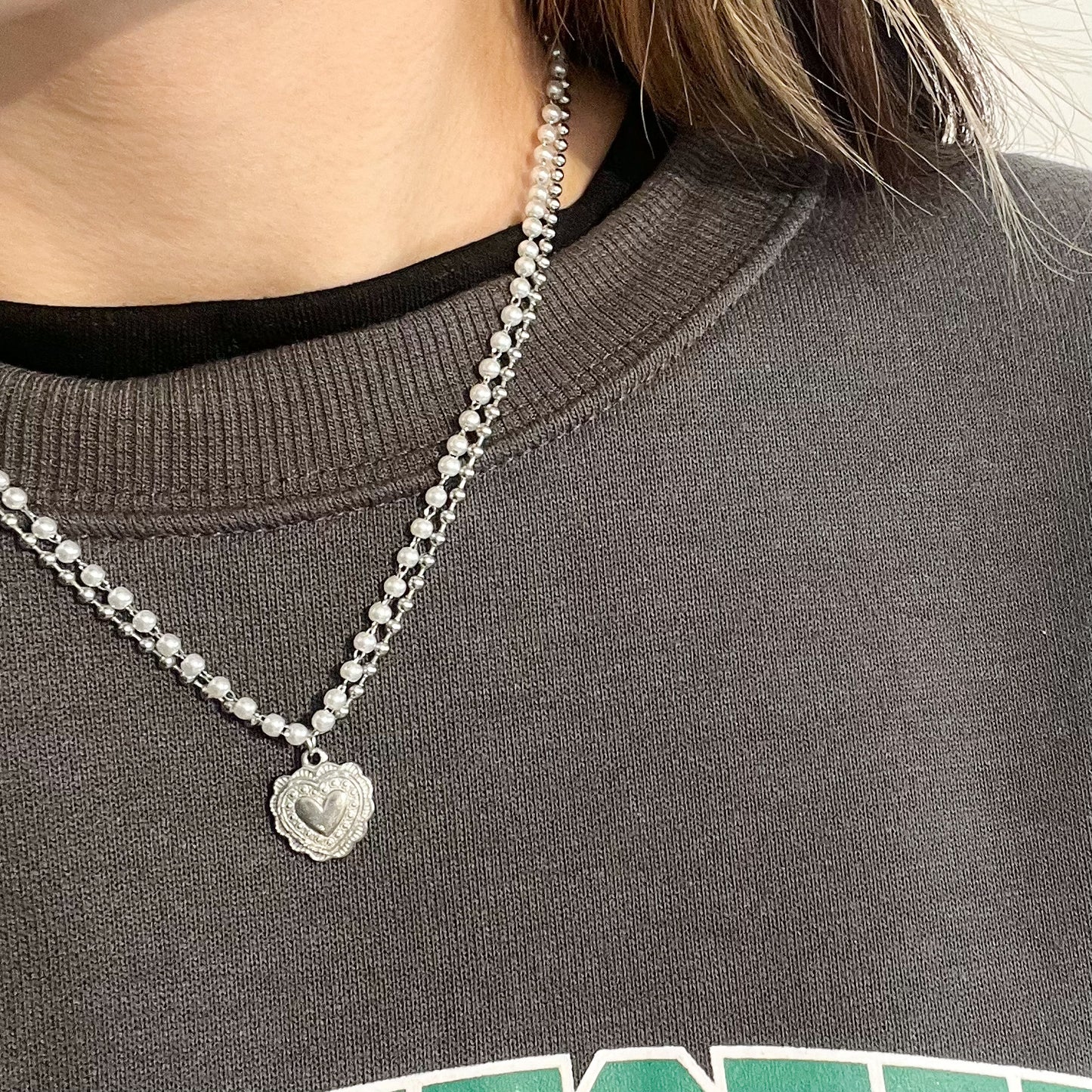 AC32- Heart Double Necklace