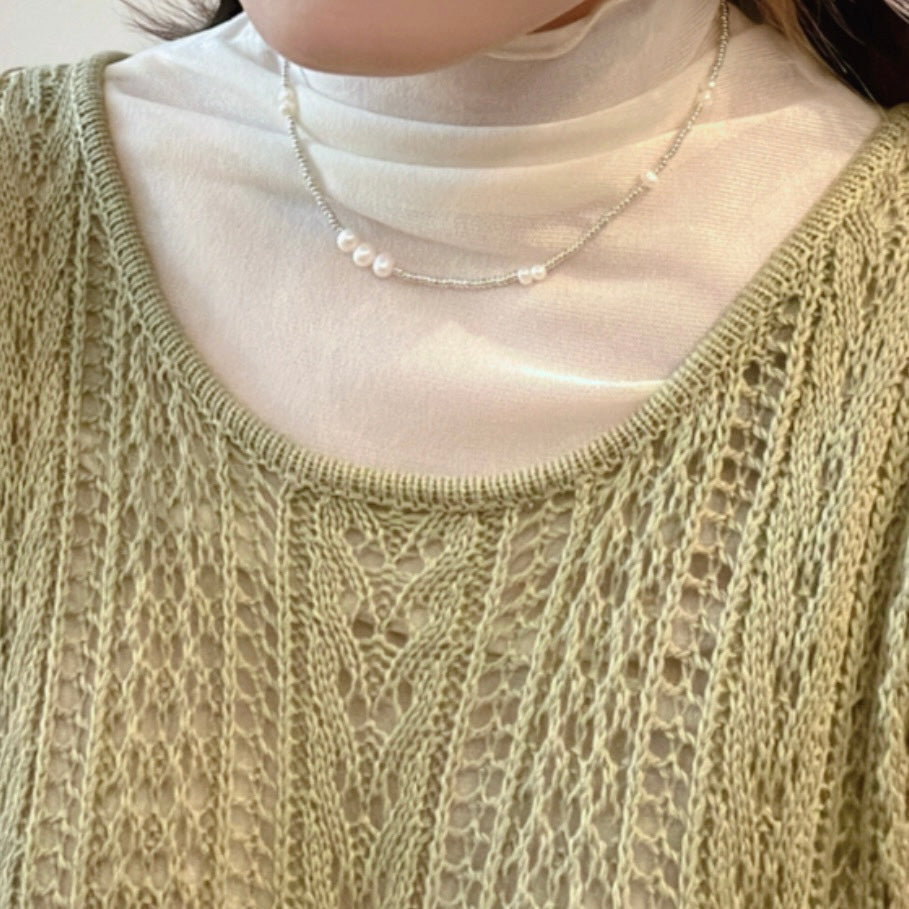 Little dot with pearl necklace - silver color
