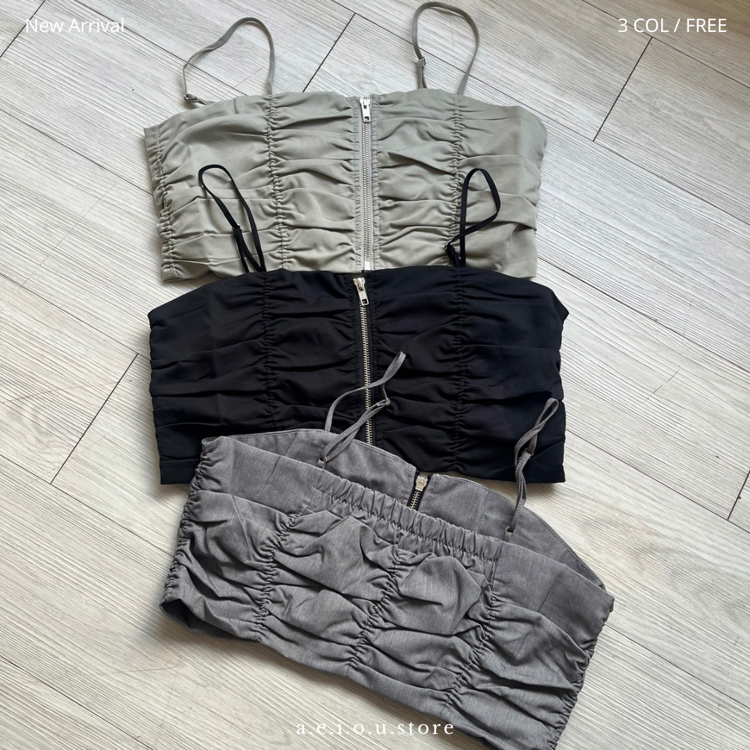 TP361- Shirring Camisole Vest | Grey | Grey Beige | Black