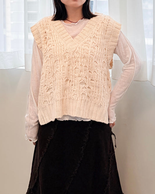 TP705- V Neck Knit Vest Top | Ivory | Camel Brown | Black