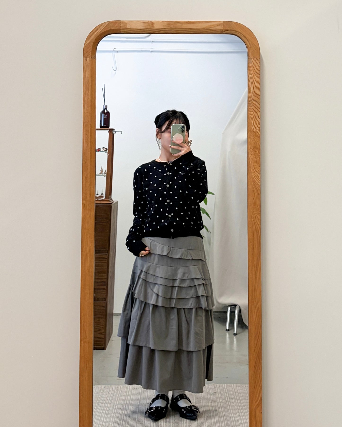 SK144- 多層Ruffle Skirt | Grey | Black