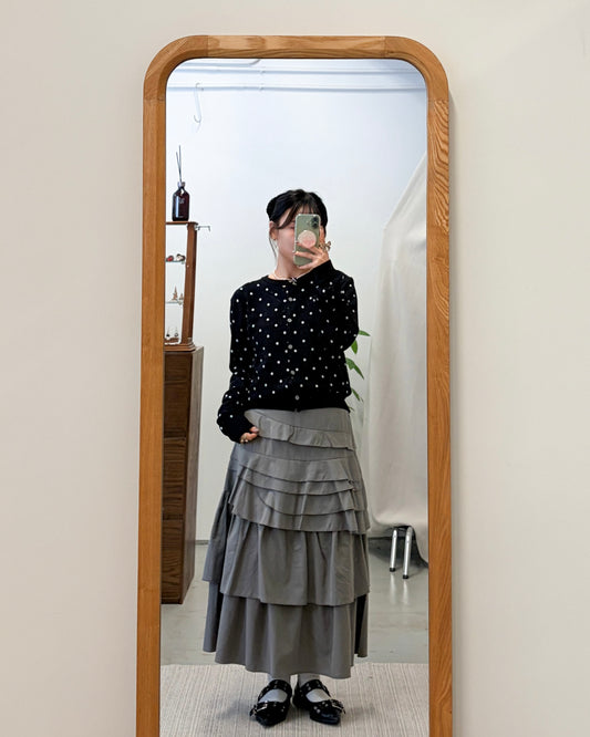 SK144- 多層Ruffle Skirt | Grey | Black