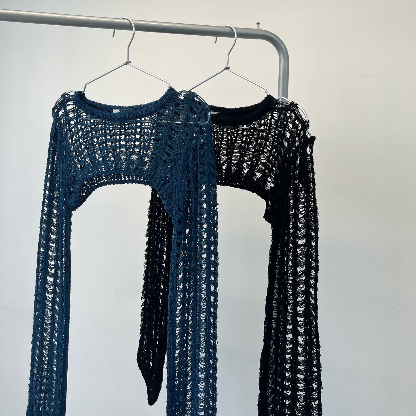 TP143- Super Short Knitted Top | Blue | Black