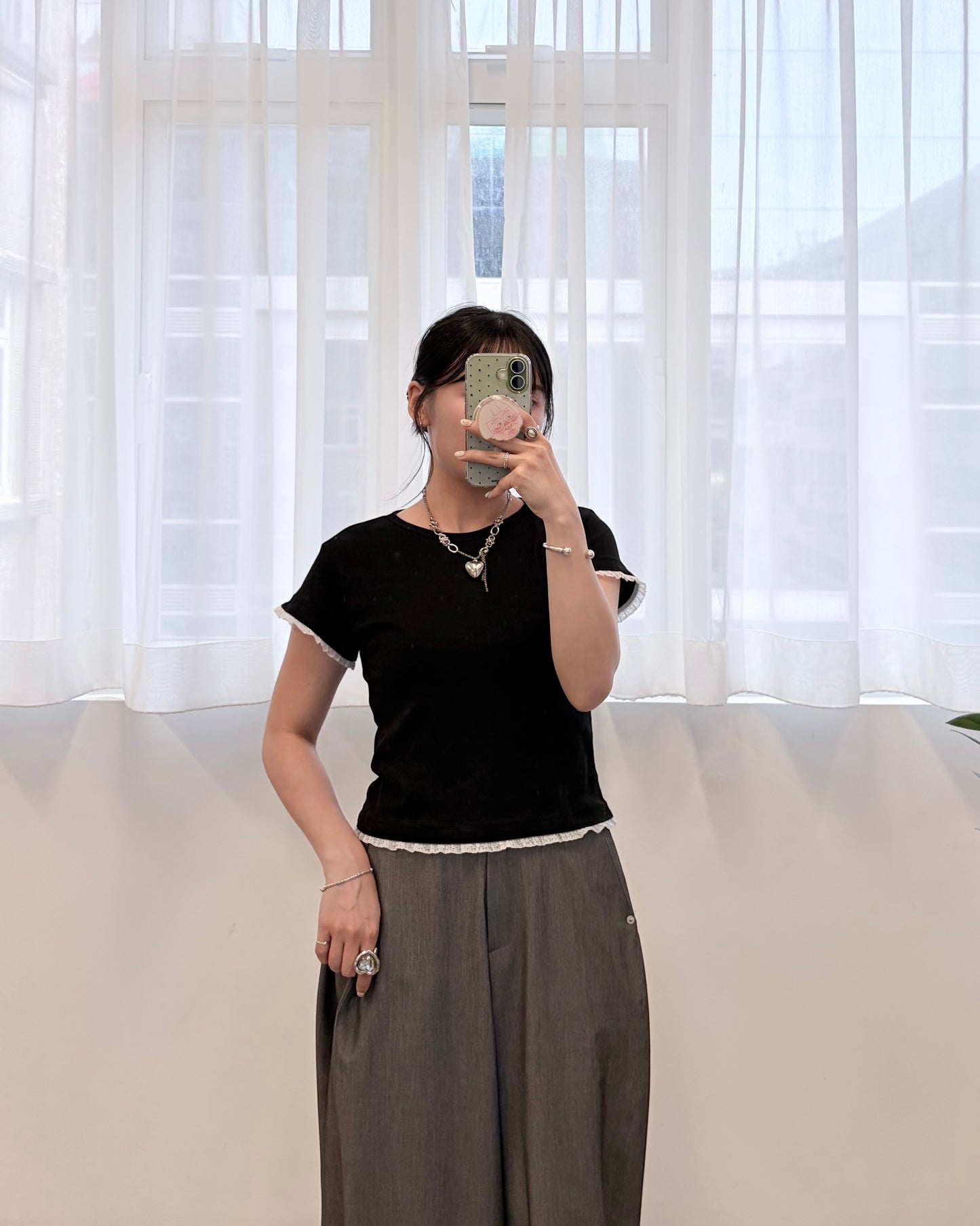 ( must have ! ) TP805- Lace Sleeves Tee | White | Grey | Black