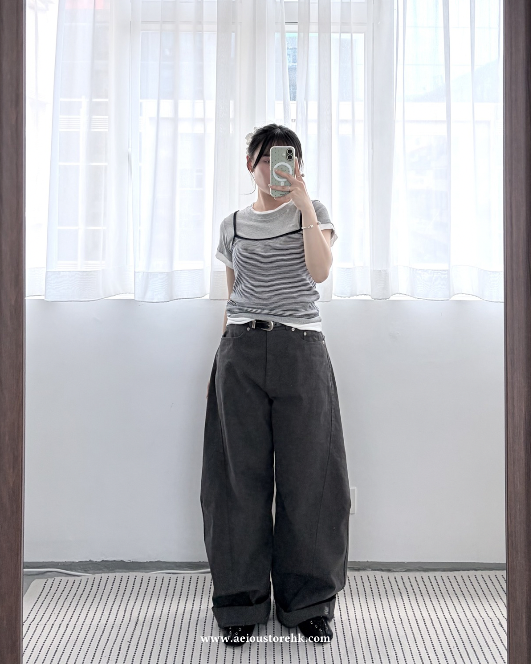 TP771- 假3件橫間Tee | White | Grey