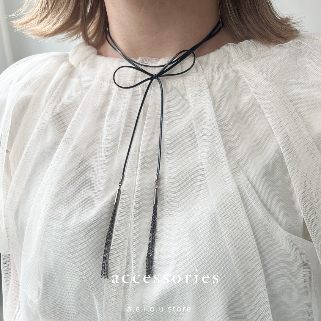 AC148- Soso Ribbon Necklace | Silver  | Black