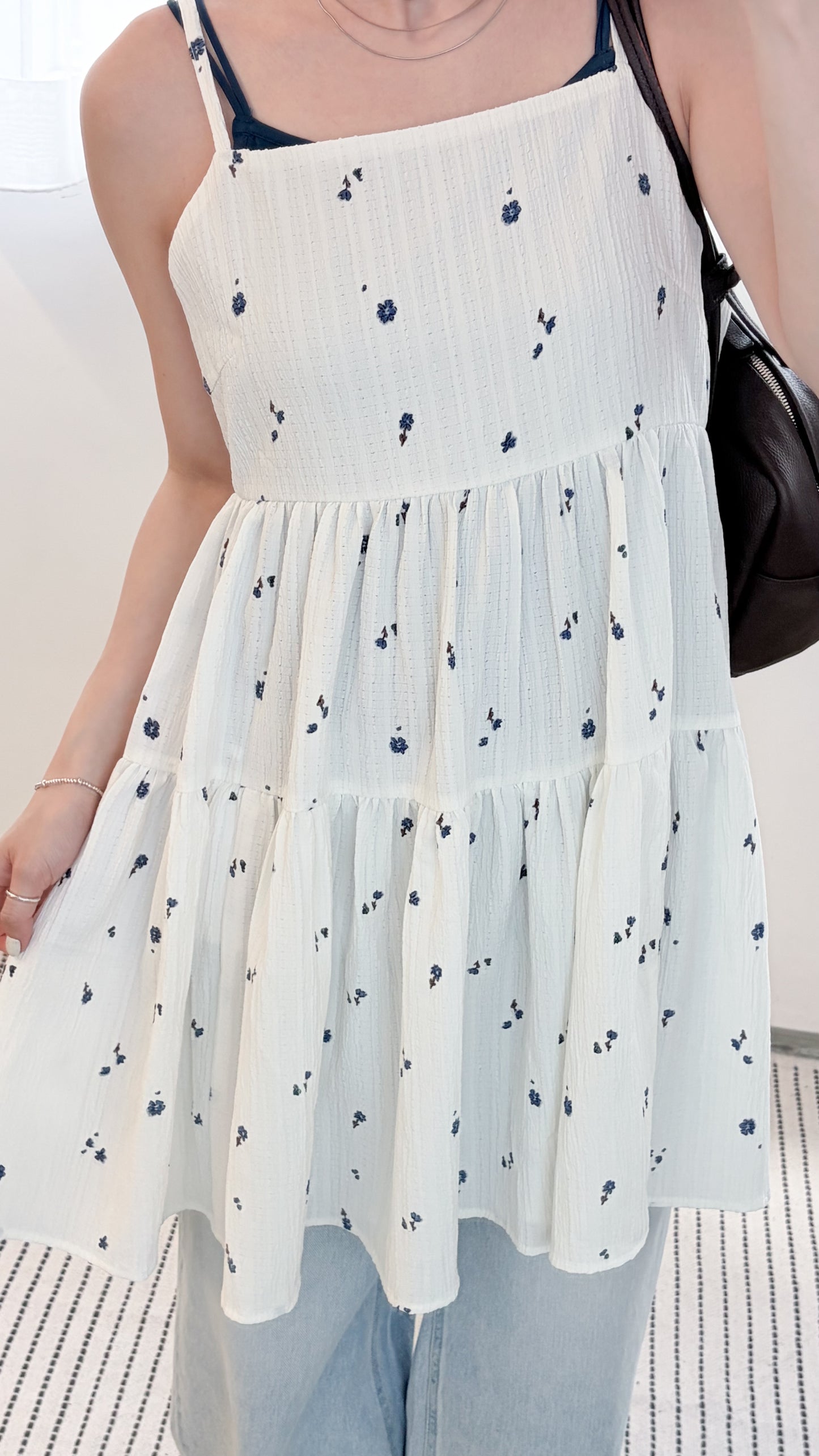 OP78- Flower Camisole Dress | White | Black