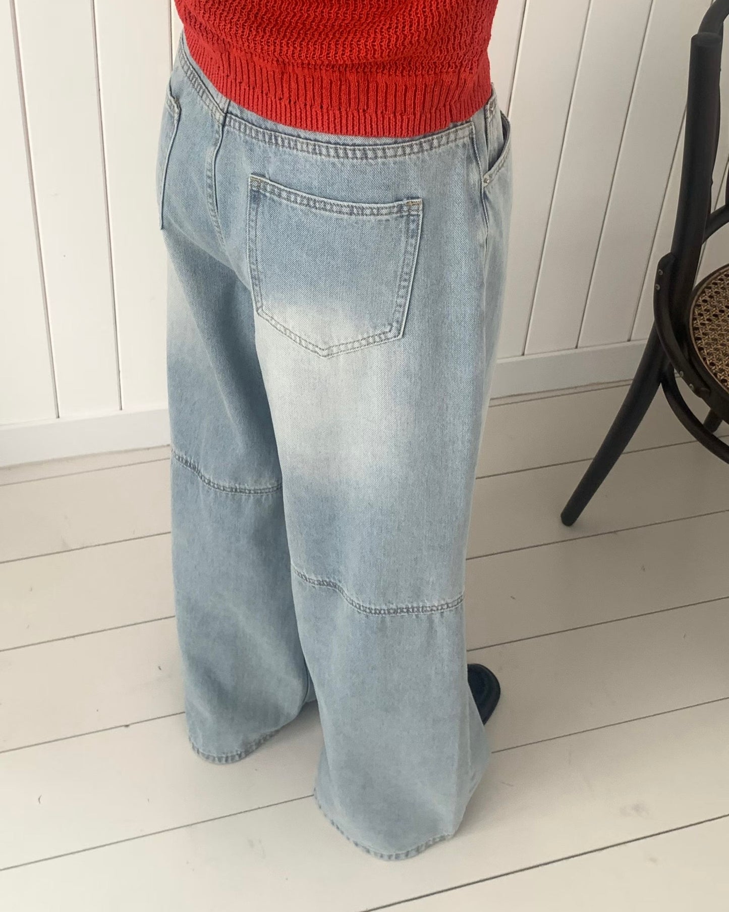 PT106- Wide Blue Jeans With Belt | Light Blue | Deep Blue ( S / M )