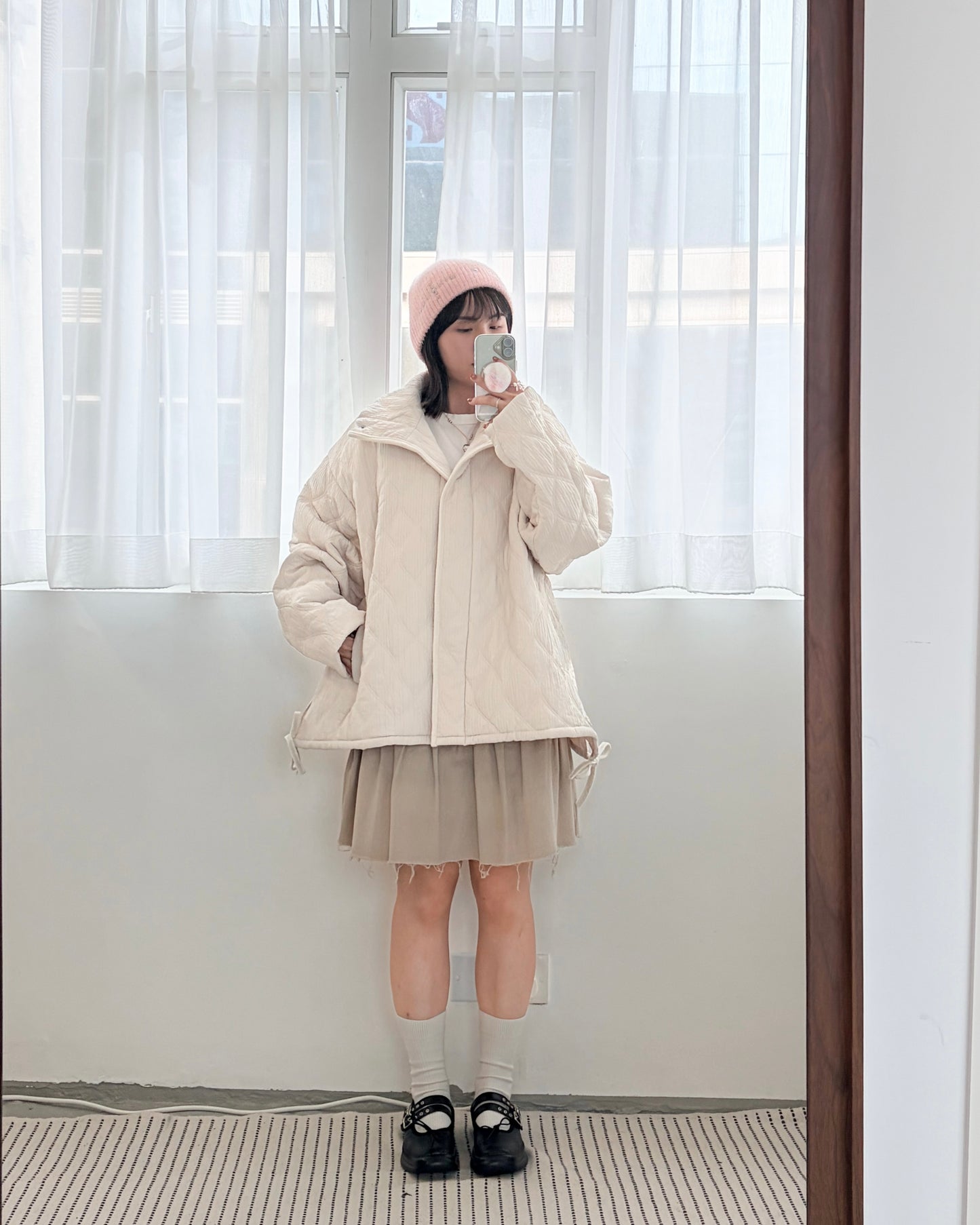 JK47- Design Cotton Coat | White | Black