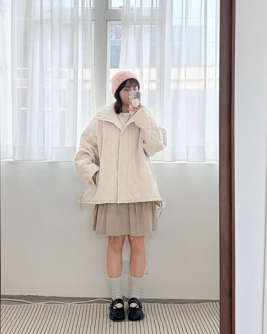 JK47- Design Cotton Coat | White | Black