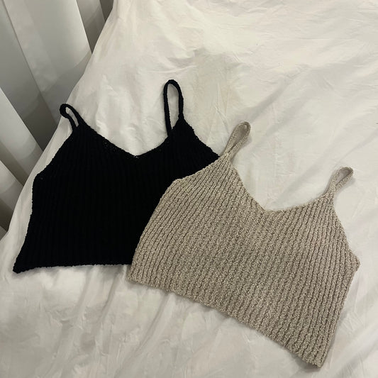 TP501- V-neck Mesh Top ｜ Ivory | Black