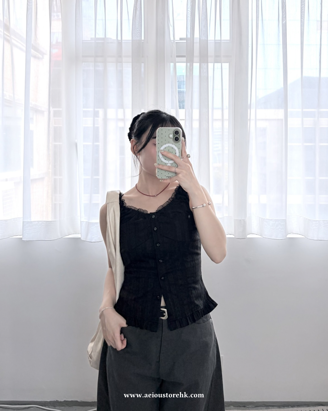 TP772- Dark-pattern Mesh Lace Vest | White | Black