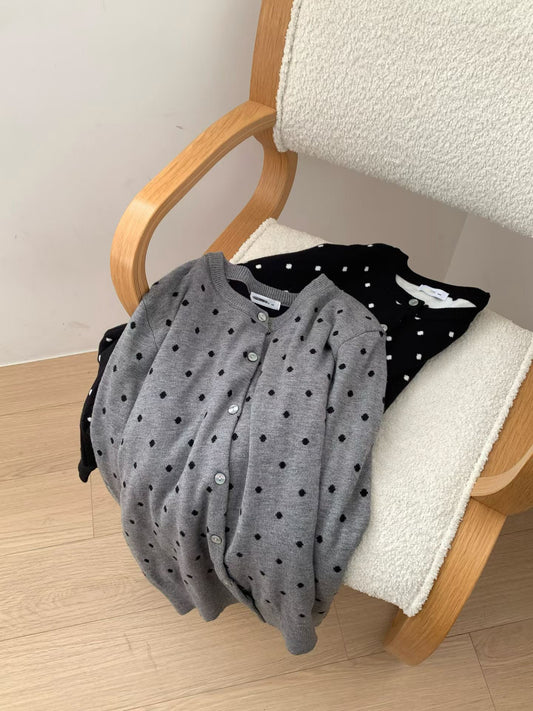 JK53- Small Dot Cardigan | Grey  | Black