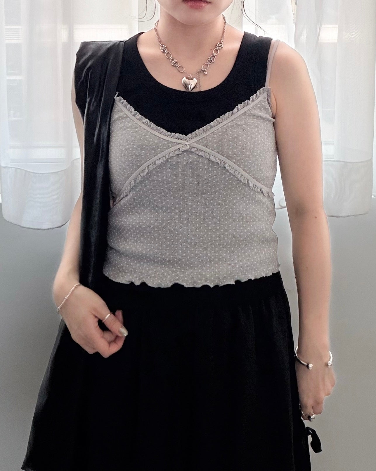 TP769- Small Dot Lace Vest | White | Grey | Black