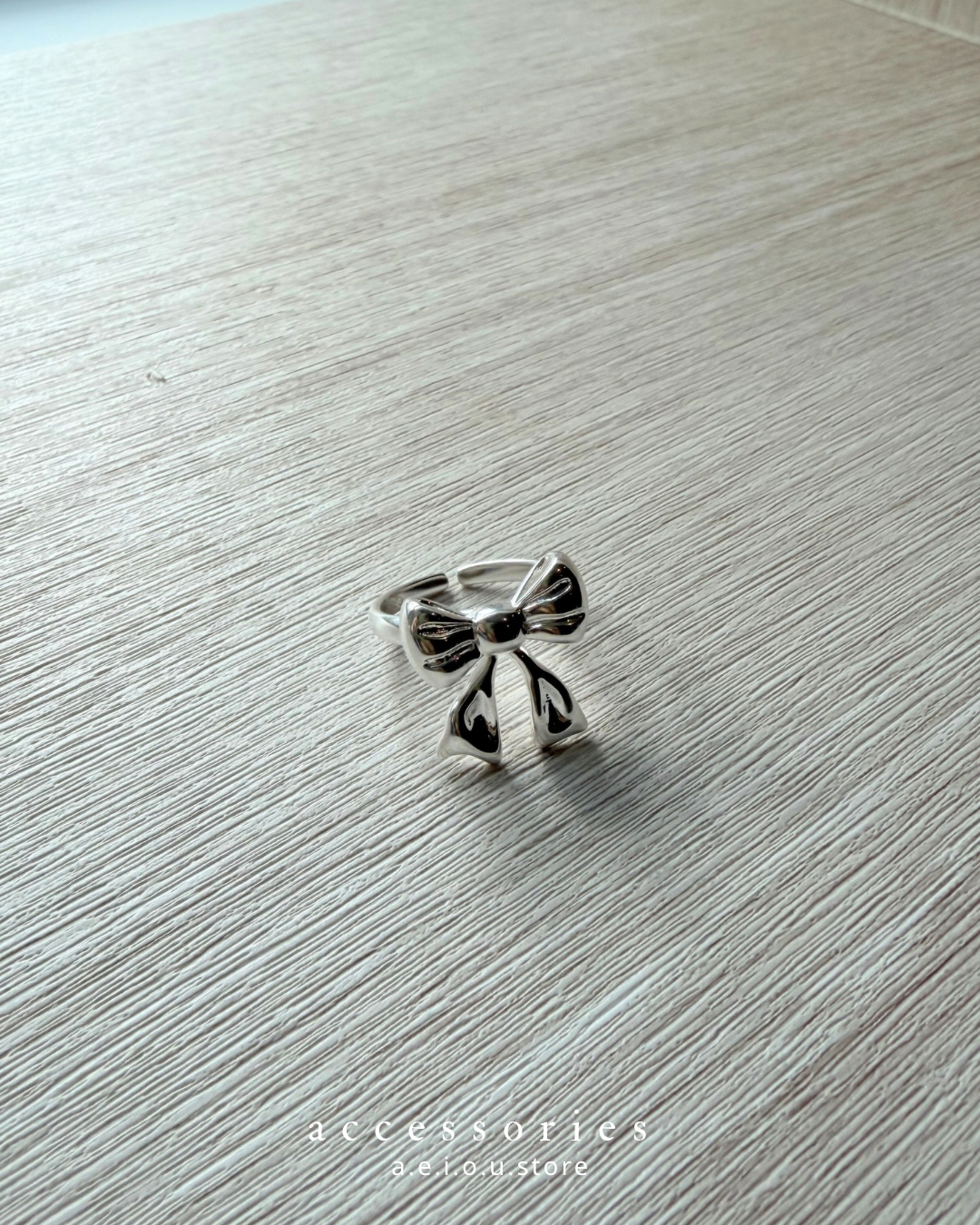 AC282- S925立體蝴蝶結開口戒指 #12 up
