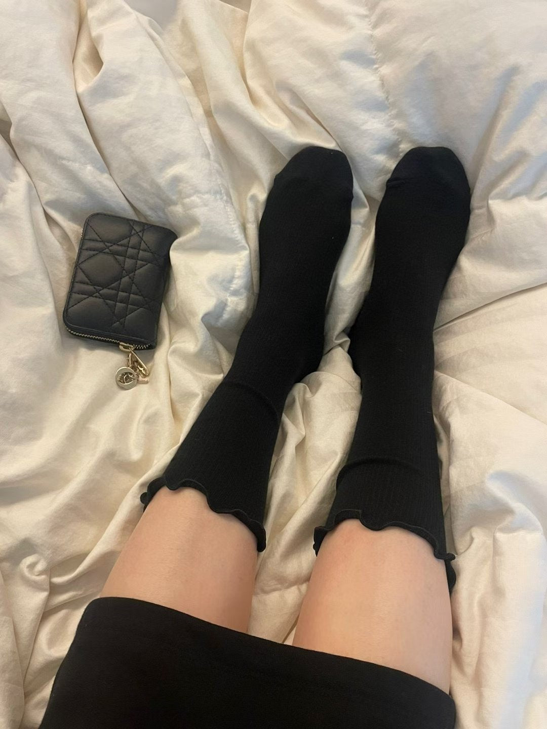 木耳邊暗紋中長襪 | White | Grey | Charcoal | Black ( 不包免運費金額 &  平郵 ）